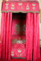 Bed canopy with royal crests in Ambassador's room at Scone Palace. Perth, Scotland.