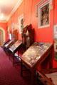 Display of Scone family photographs in slip gallery at Scone Palace. Perth, Scotland.