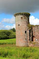 Round corner tower at Caerlaverock Castle. Caerlaverock, Scotland.