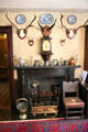 Entrance parlor fireplace with trophy antlers at Broughton House. Kirkcudbright, Scotland.