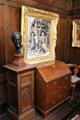 Gallery of E.A. Hornel painting of two Japanese Girls with Fans over drop front desk beside bust at Broughton House. Kirkcudbright, Scotland.
