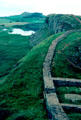 Hadrian's Wall with small fort follow highest defensive path across England. Scotland.