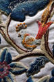 Embroidered bird in Laird's bedroom at Crathes Castle. Crathes, Scotland.