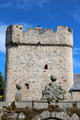 Drum Castle tower with rounded corners & corbelled original battlements. Drumoak, Scotland.