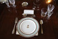 Dining room place setting with place card for Prime Minister William Gladstone at Haddo House. Methlick, Scotland.