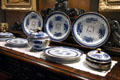 Serving dishes with family coat of arms at Brodie Castle. Brodie, Scotland.