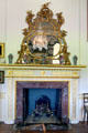 Rococo mirror with mythical Japanese birds over fireplace in Countess Agnes's Boudoir at Duff House. Banff, Scotland.