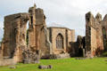Octagonal chapter house flanked by ruins at Elgin Cathedral. Elgin, Scotland.