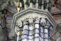 Carvings on chapter house column at Elgin Cathedral. Elgin, Scotland.