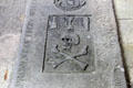 Tomb with skull & crossbones at Elgin Cathedral. Elgin, Scotland.