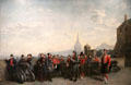 Group of 79th Regiment beside Mills Mount Battery of Edinburgh Castle painting by R,R, McIan at Fort George Highlanders' Museum. Fort George, Scotland.