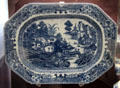 Caughley Porcelain octagonal serving platter transfer printed with cobalt blue mock Chinese Nankin pattern at Coalport China Museum. Ironbridge, England.