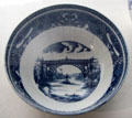 Caughley Porcelain bowl transfer printed with view of Iron Bridge at Coalport China Museum. Ironbridge, England.