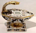 Coalport classical inkwell painted in black & gold at Coalport China Museum. Ironbridge, England.