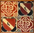 Encaustic tile panel with designer's initials AWNP between martlet birds by A.W.N. Pugin made by Minton & Co at Jackfield Tile Museum. Ironbridge, England.