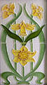 Daffodil Art Nouveau style tiles by Maw & Co and Craven Dunnill & Co at Jackfield Tile Museum. Ironbridge, England.