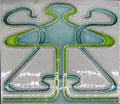 Abstract Art Nouveau style tiles by Maw & Co and Craven Dunnill & Co at Jackfield Tile Museum. Ironbridge, England