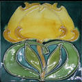 Abstract flower Art Nouveau style tiles by Maw & Co and Craven Dunnill & Co at Jackfield Tile Museum. Ironbridge, England.