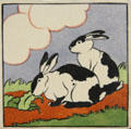 Rabbits hand=painted tile by E.E. Stickland for Carter & Co at Jackfield Tile Museum. Ironbridge, England.