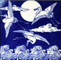 Japanese cranes transfer-printed tile by Christopher Dresser for Minton China Works at Jackfield Tile Museum. Ironbridge, England