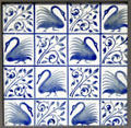 Swan hand-painted tiles by William De Morgan at Jackfield Tile Museum. Ironbridge, England.