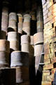 Saggars for firing stacks of clay plates within kiln at Gladstone Pottery Museum. Longton, Stoke, England.