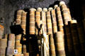 Stacks of saggars were manually placed inside kilns before firing at Gladstone Pottery Museum. Longton, Stoke, England.