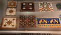 Examples of tiles made in Shropshire region around Stoke-on-Trent at Gladstone Pottery Museum. Longton, Stoke, England.