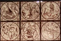 Section detail of Idylls of the King series tiles by John Moyr Smith for Minton & Co at Gladstone Pottery Museum. Longton, Stoke, England.