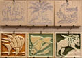 Painted nature tiles by Marsden tiles & relief moulded fish by Pilkington's Tile & Potter Co of Manchester at Gladstone Pottery Museum. Longton, Stoke, England