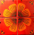 'With It' Poppy in 4 orange square tiles by H & R Johnson at Gladstone Pottery Museum. Longton, Stoke, England.