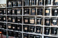 Storeroom of colors applied to pottery at Gladstone Pottery Museum. Longton, Stoke, England.