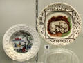 Creamware alphabet plates for children prob. by T&B Godwin of Longport & by Brownhills Pottery Co. of Tunstall, Staffordshire at Potteries Museum & Art Gallery. Hanley, Stoke-on-Trent, England.