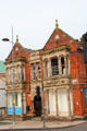 Brick Victorian building decorated with carved stones & tiles at Broad Street & Bird Cage Walk. Hanley, Stoke-on-Trent, England.