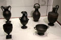 Collection of Black Basalt ceramics by Wedgwood included coal dust to allow replications of ancient Roman finds at World of Wedgwood. Barlaston, Stoke, England.