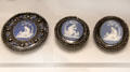 Beaded buckles with Wedgwood blue jasper medallions at World of Wedgwood. Barlaston, Stoke, England.