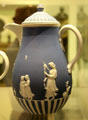 Wedgwood blue jasper coffee pot depicting Domestic Employment after design by Lady Templetown at World of Wedgwood. Barlaston, Stoke, England.