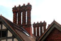 Tudor-revival brick chimneys at Wightwick Manor. Wolverhampton, England.