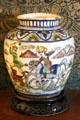 Persian earthenware jar painted with figures on a hunt at Wightwick Manor. Wolverhampton, England.