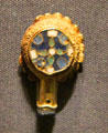 Anglo-Saxon "Minister Lovell Jewel" of cloisonné enamel in gold frame at Ashmolean Museum. Oxford, England.