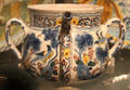 Posset pot painted with foliage & birds from Lambeth?, England at Ashmolean Museum. Oxford, England.