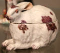 Earthenware hare tureen made in Chelsea, England at Ashmolean Museum. Oxford, England.