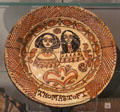 Earthenware dish with James, Duke of York & first wife Anne Hyde by. Thomas Toft of Staffordshire, England at Ashmolean Museum. Oxford, England.