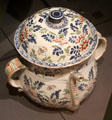 Posset pot painted with foliage from Brislington or Bristol? at Ashmolean Museum. Oxford, England.