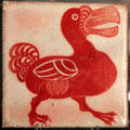 Tile with dodo by William De Morgan from Merton Abbey at Ashmolean Museum. Oxford, England.