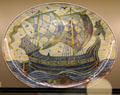 Lustre galleon plate by Charles Passenger for William De Morgan at Ashmolean Museum. Oxford, England.