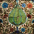 Ornamental tile panel by William De Morgan at Ashmolean Museum. Oxford, England.