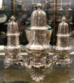 Set of three silver casters by Paul de Lamerie of London at Ashmolean Museum. Oxford, England.