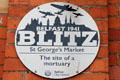 Plaque marking use of St George's Market as a mortuary during Belfast Blitz of 1941. Belfast, Northern Ireland.