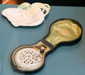 Porcelain Art Nouveau butter dish & scent bottle in case by Belleek at Ulster Museum. Belfast, Northern Ireland